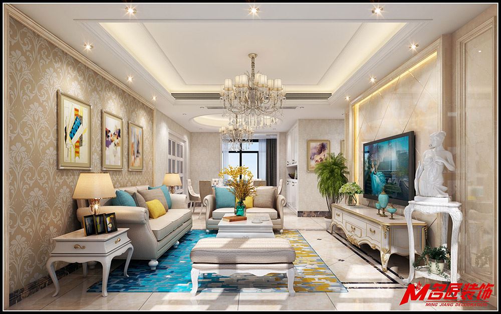 茂名市東恒新城歐式風格三居室裝修案例