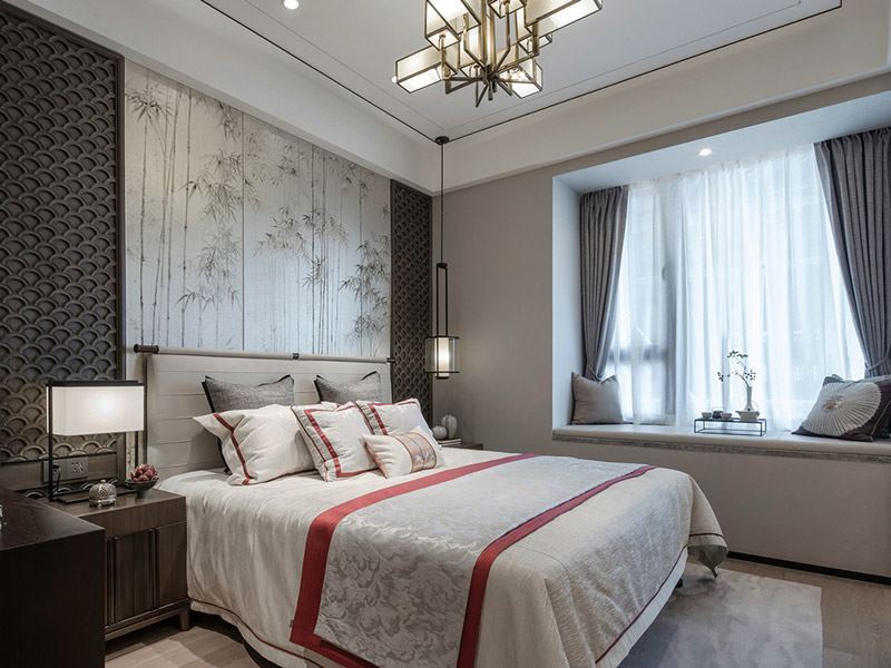 河源市東江國(guó)際新中式風(fēng)格三居室裝修案例