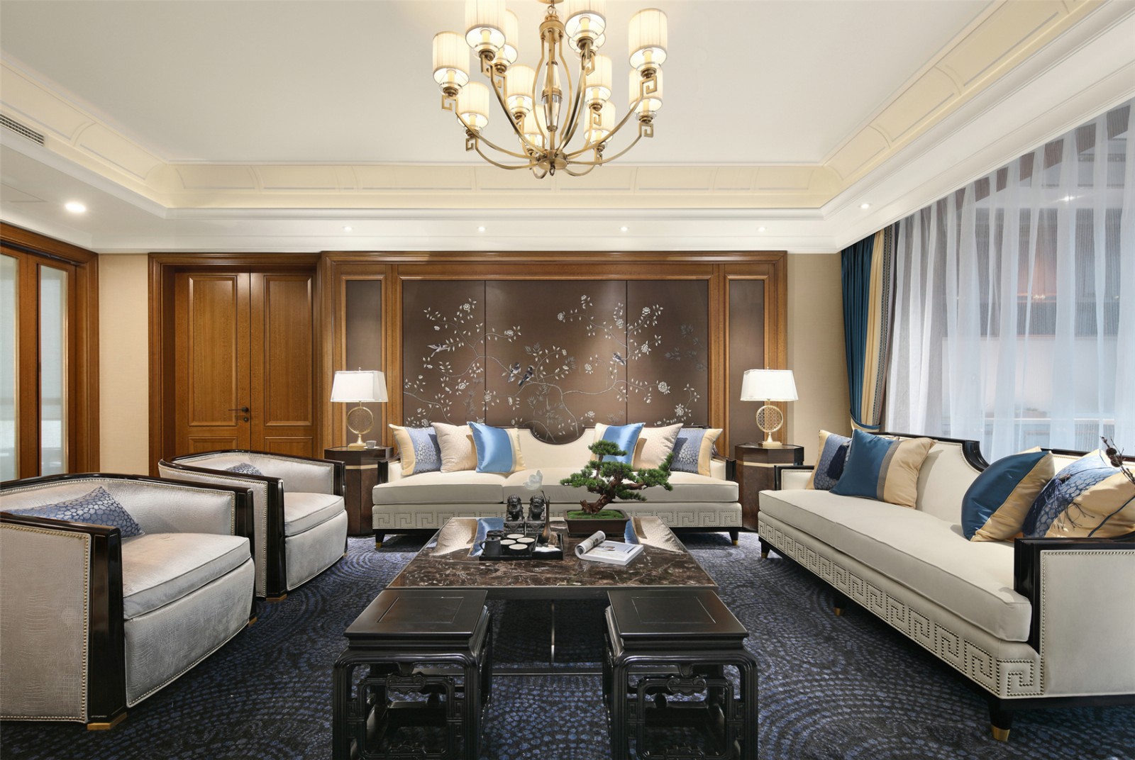 新中式風格家裝設計平層室內裝修效果圖-客廳 新中式風格家裝設計平層室內裝修效果圖-客廳