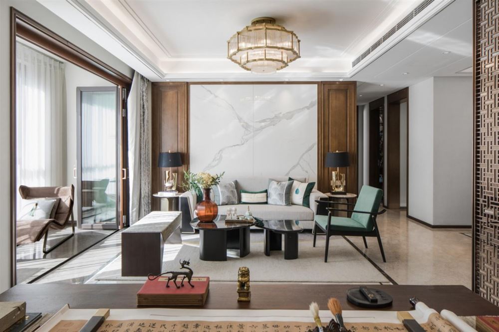 江門市駿景灣豪庭新中式風(fēng)格三居室裝修案例