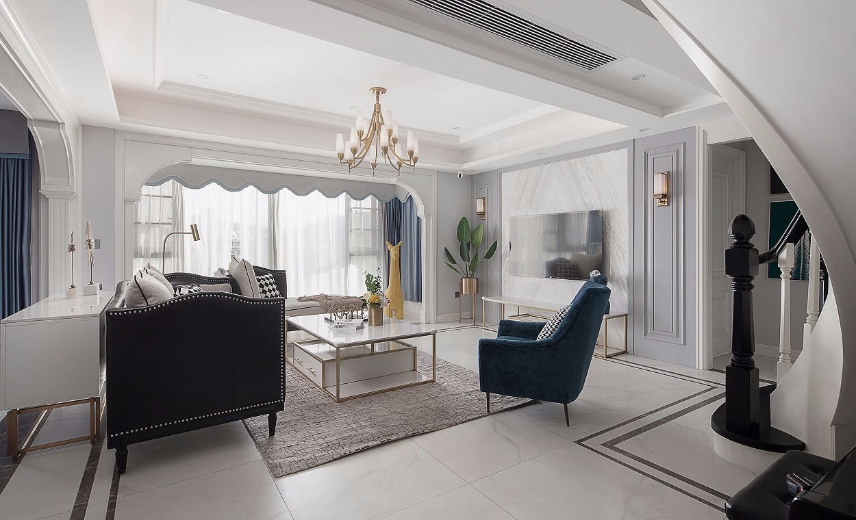 美式輕奢風格家裝設(shè)計別墅裝修效果圖-客廳 美式輕奢風格家裝設(shè)計別墅裝修效果圖-客廳