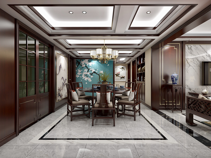 韶關市美景園新中式風格三居室裝修案例