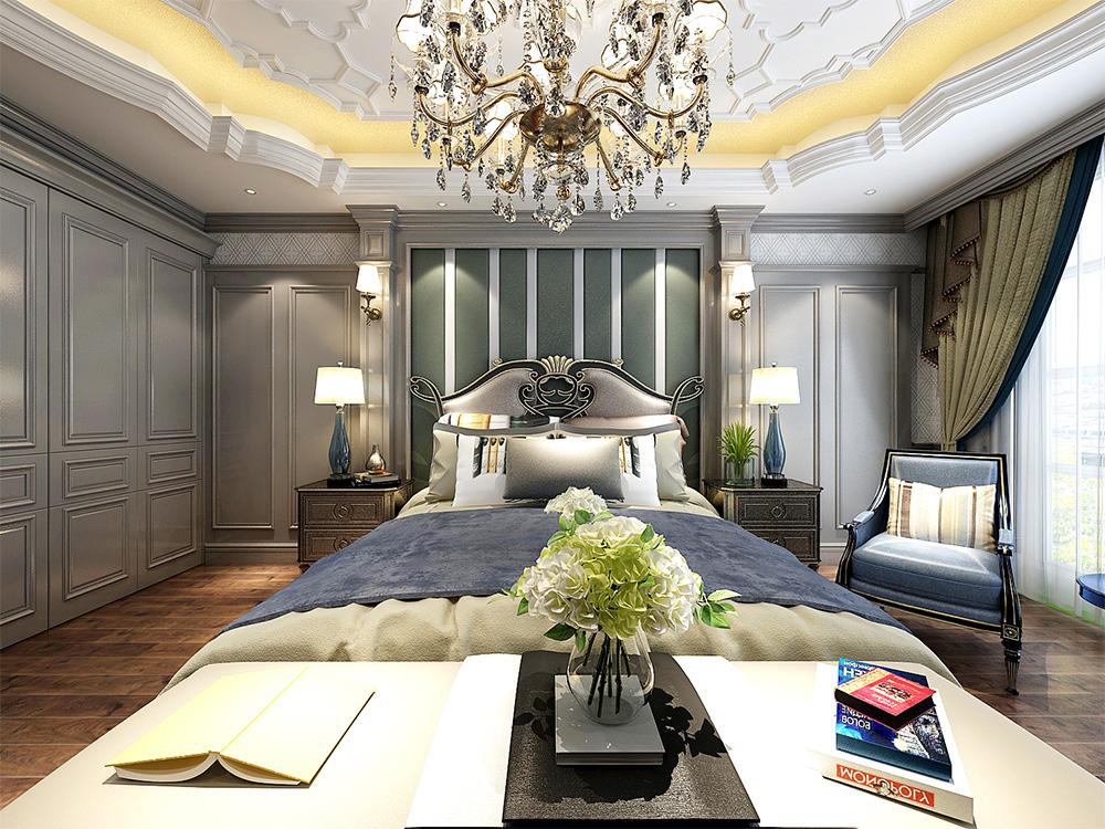 裝修案例經典美式風格別墅裝修效果圖-主臥 裝修案例經典美式風格別墅裝修效果圖-主臥