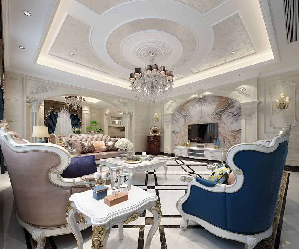 青島市華潤中心悅府歐式風格三居室裝修案例