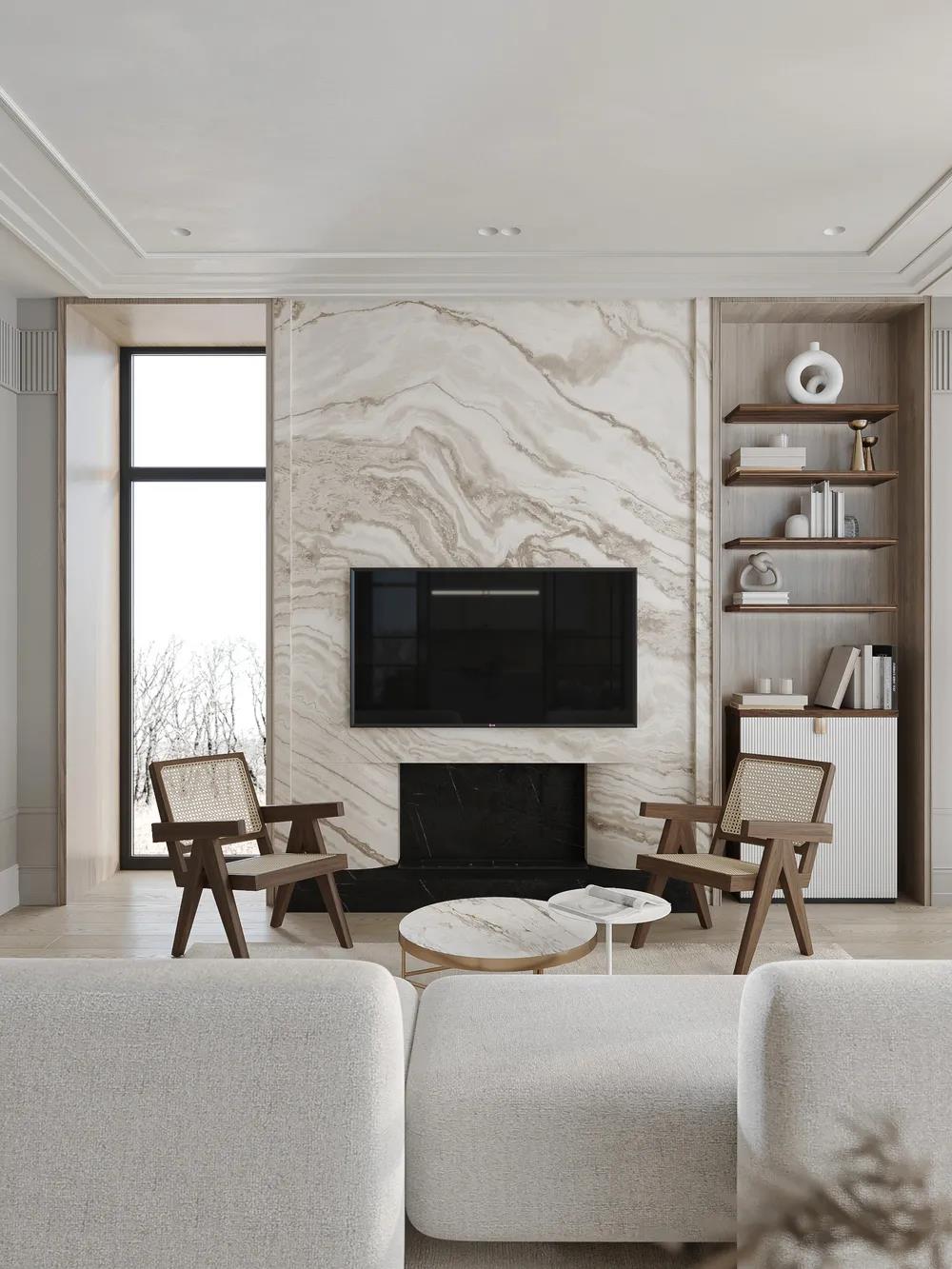 輕奢極簡風格室內家裝案例效果圖-客廳電視背景墻 輕奢極簡風格室內家裝案例效果圖-客廳電視背景墻