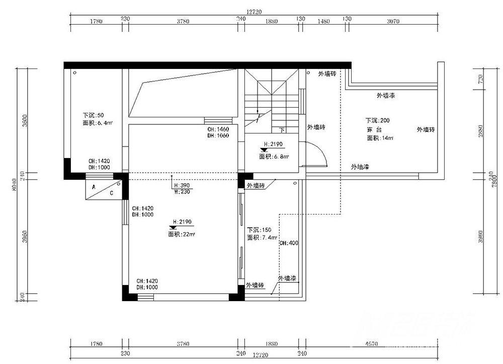 別墅裝修設計美式輕奢風格-頂層平面圖 別墅裝修設計美式輕奢風格-頂層平面圖