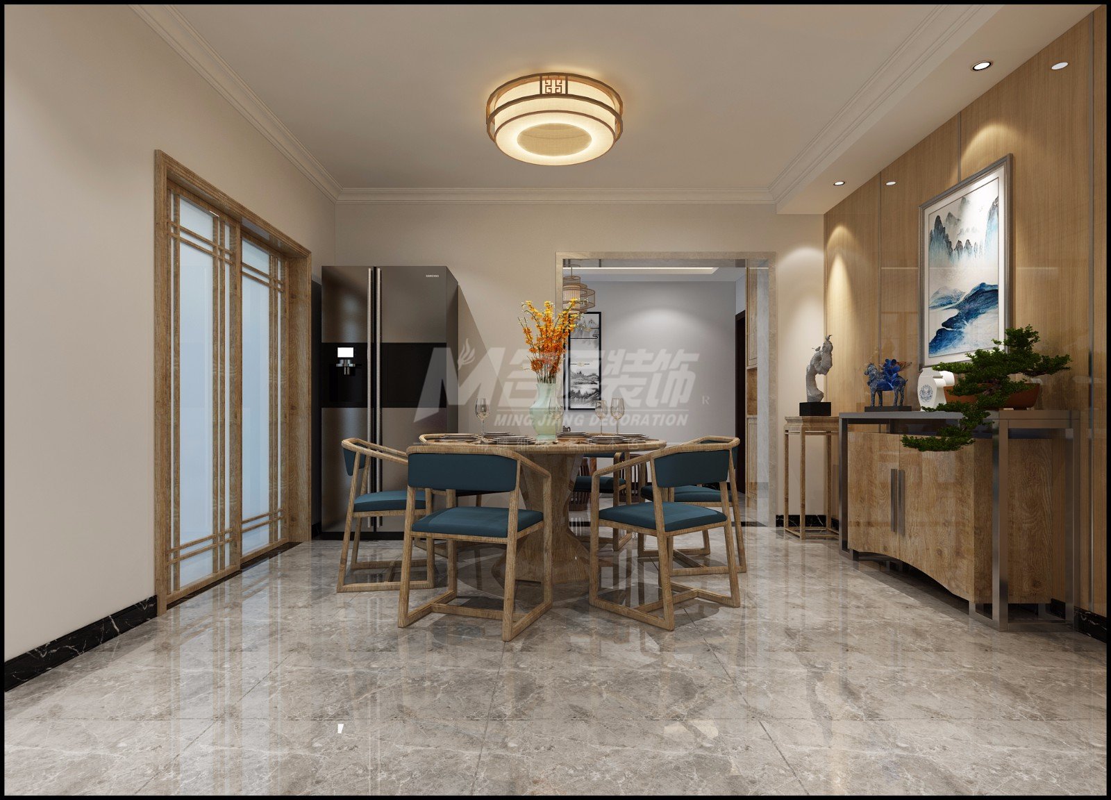 嘉興市鄰湖嘉園新中式風格三居室裝修案例