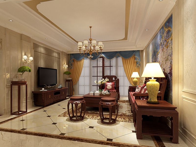 茂名市福星國際商務大廈新中式風格三居室裝修案例