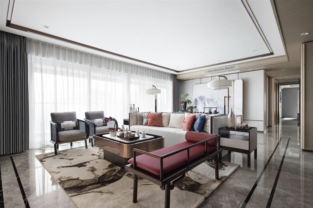 江門市碧桂園濱江壹號新中式風格三居室裝修案例