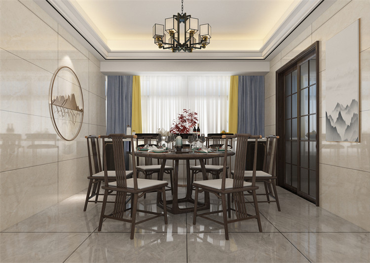 廣州市匯僑新城北區新中式風格四居室裝修案例