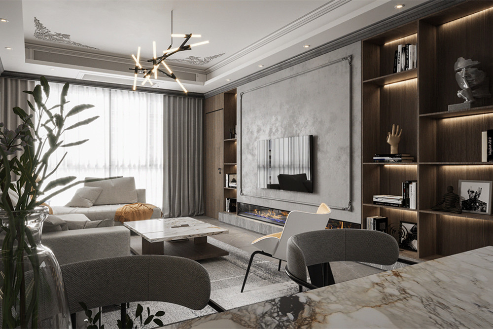 嘉興市嘉善萬聯城輕奢風格三居室裝修案例