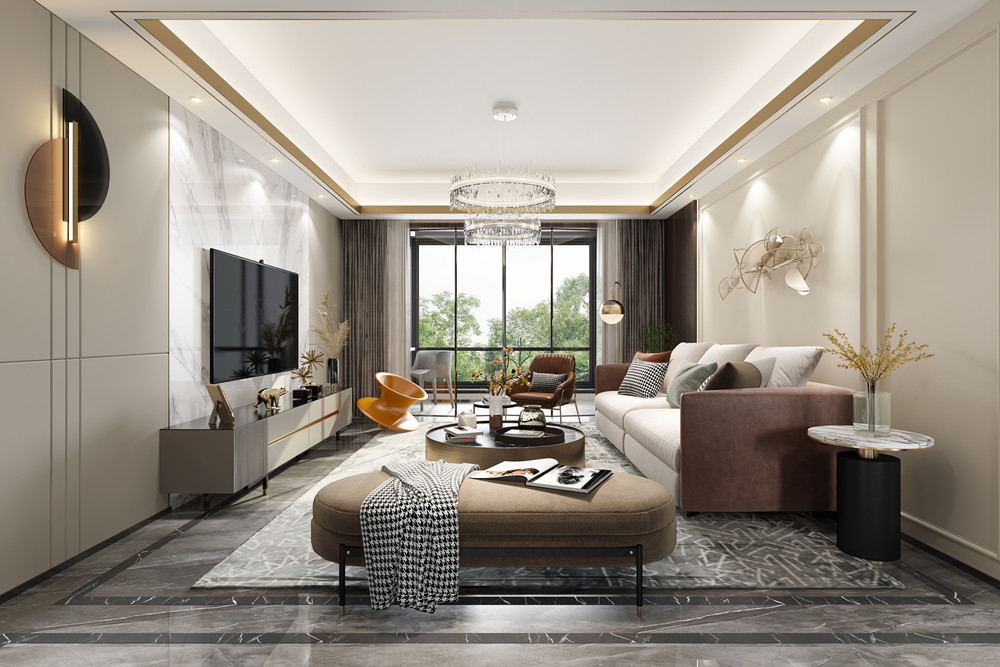 嘉興市嘉善置地廣場輕奢風格三居室裝修案例