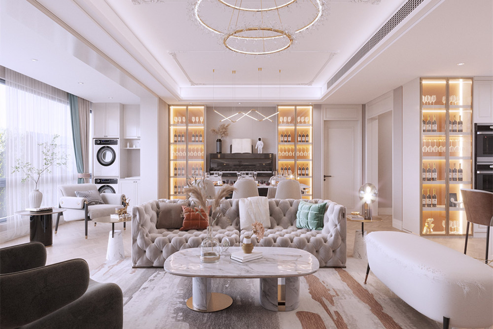 連云港市圣芭芭拉商住樓輕奢風格三居室裝修案例