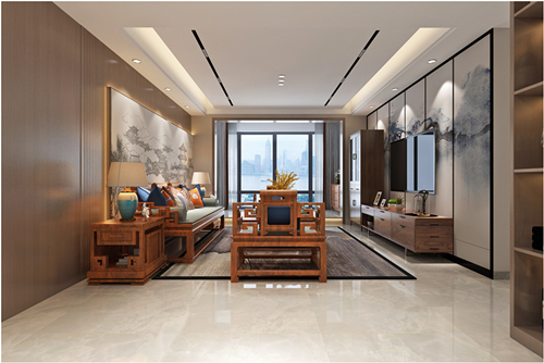 百色市城市中心廣場新中式風格三居室裝修案例