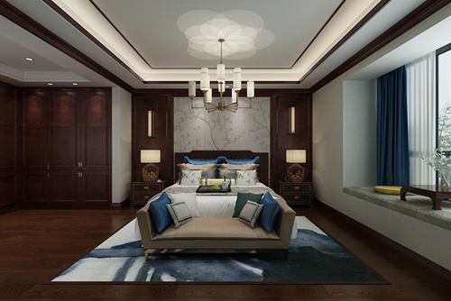 百色市百通世界新城廣場小區(qū)新中式風格四居室裝修案例