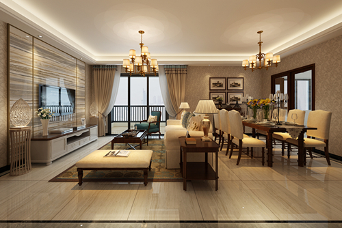 百色市百通世界新城廣場小區(qū)美式風格三居室裝修案例