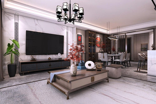 中山市九洲花園新中式風格三居室裝修案例