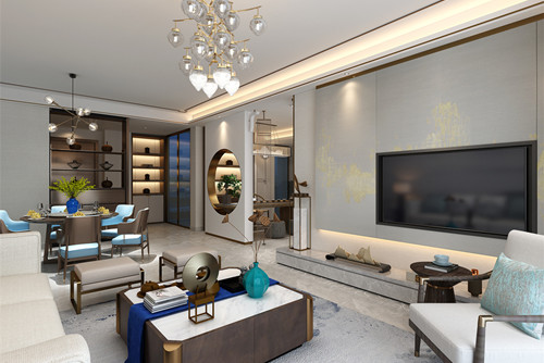 中山市遠洋天成新中式風格四居室裝修案例